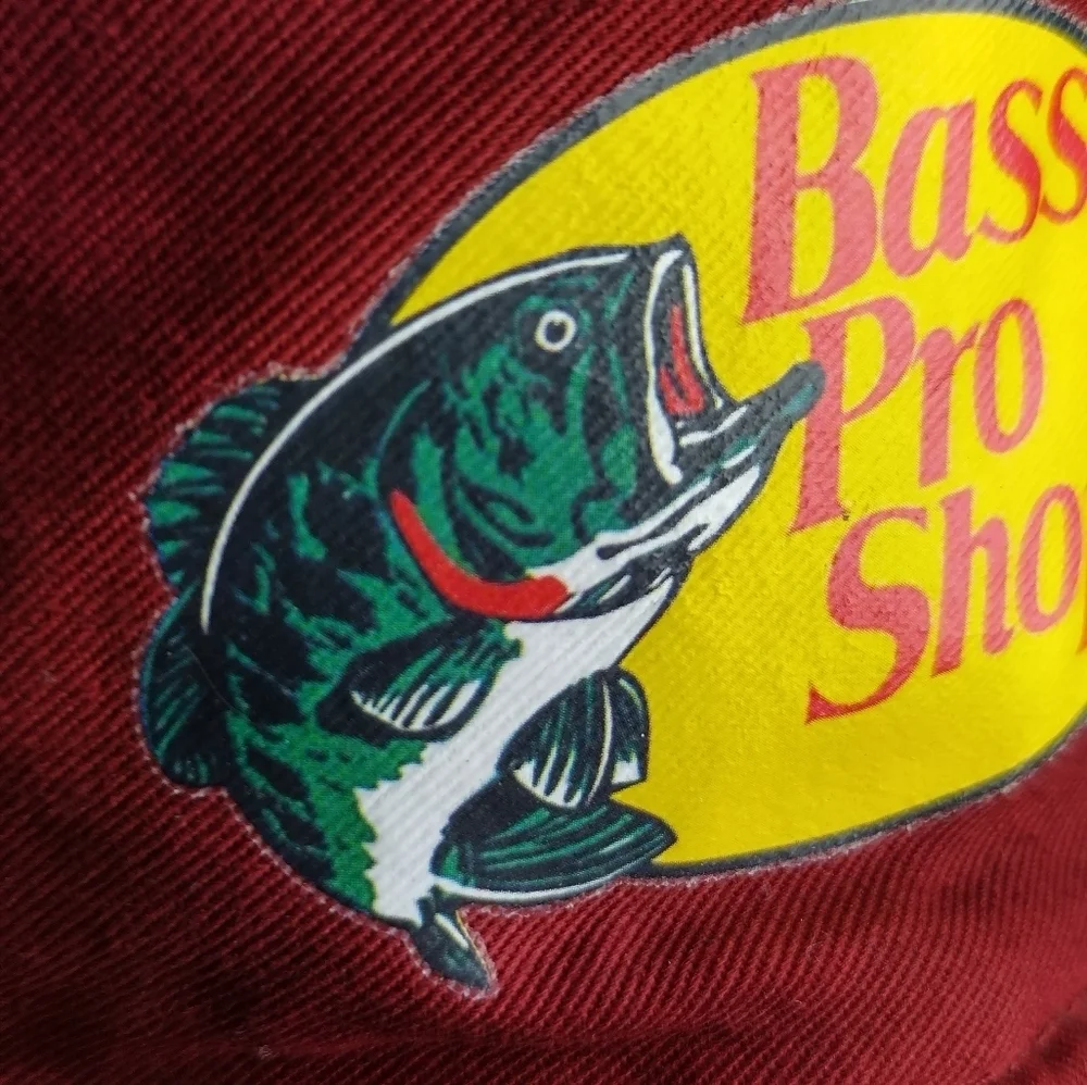 Bass Pro Shop Bucket Hat Outdoor Weather Protection Sz7 Maroon Fish Logo